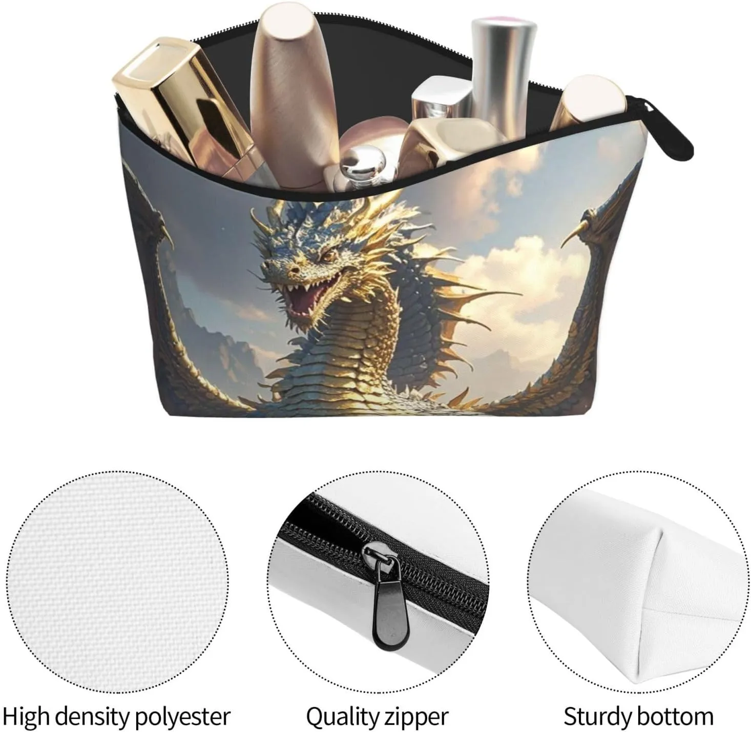 Cosmetic Bag Portable Makeup Bag Golden Dragon Toiletry Bag Large Capacity Zipper Pouch Waterproof Toiletry Pouch Makeup Organizer Case for Women Men