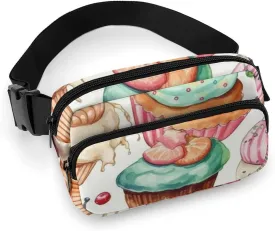 Crossbody Fanny Pack for Women Men Cupcakes Donuts Muffins Sugar Waist Pack Sports Belt Bag Large Waist Bag with Adjustable Strap Fashion Hip Bum Bag for Workout Running Traveling