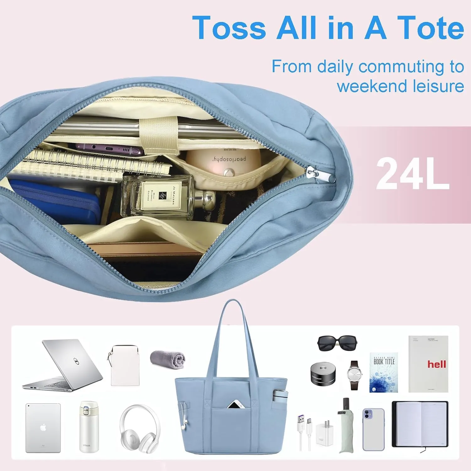CTWWFS Tote Bag for Women, Travel Essentials Large Tote Bag with Zipper, Top Handle Handbag for Travel, Work