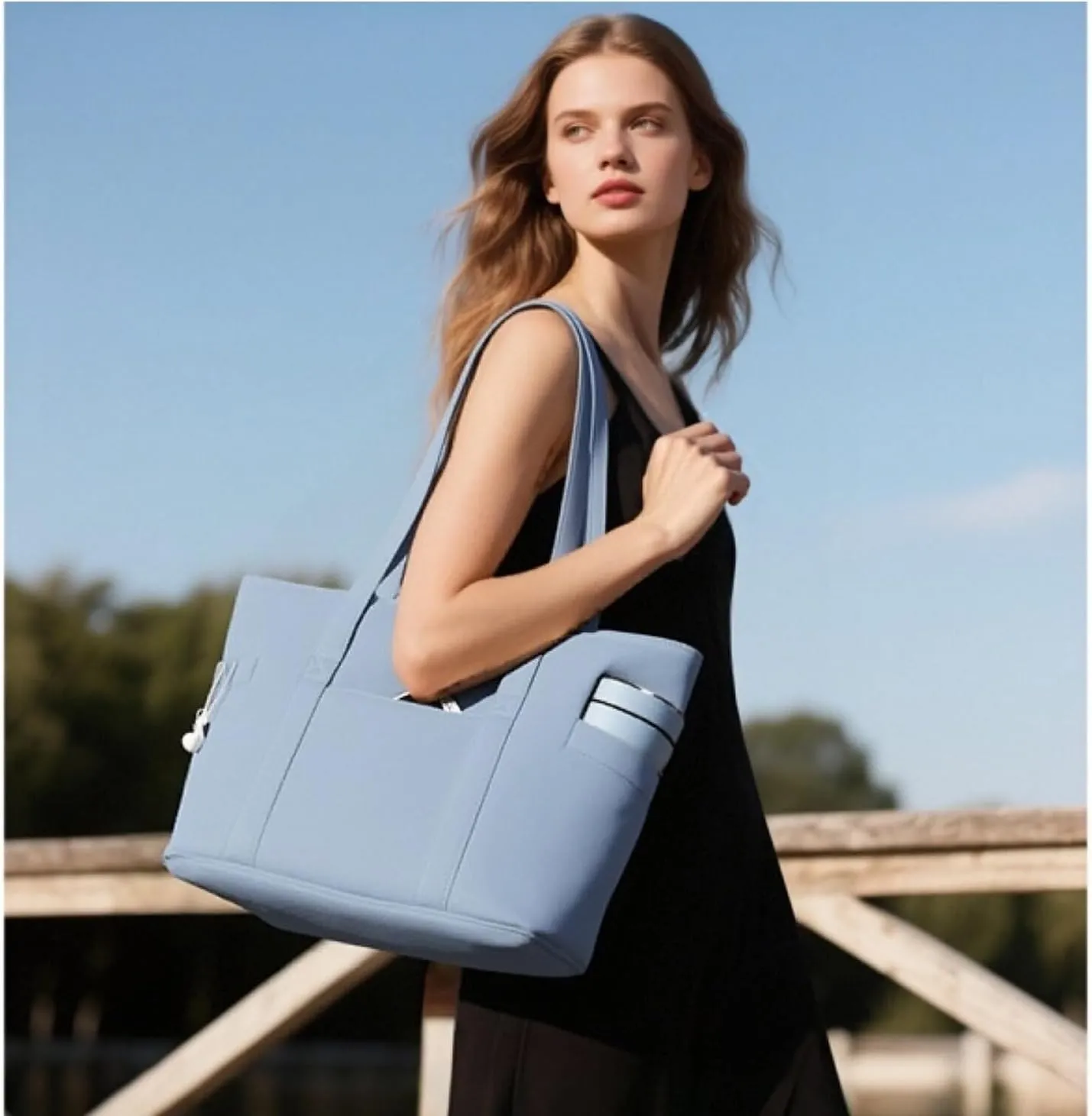 CTWWFS Tote Bag for Women, Travel Essentials Large Tote Bag with Zipper, Top Handle Handbag for Travel, Work