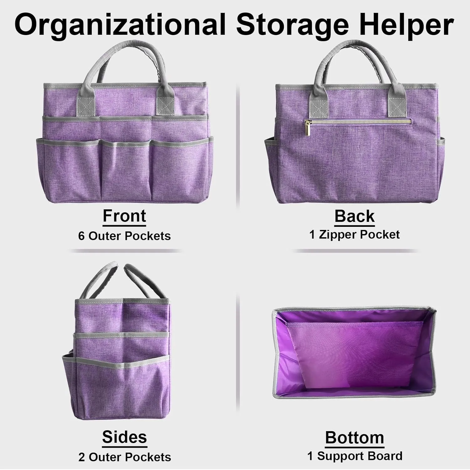 Cupohus Art Organizer Craft Storage Tote Bag with Pockets and Handles, Oxford Fabric Carrying Caddy for Teacher, Officer, Artist, Traveler, and more Purple
