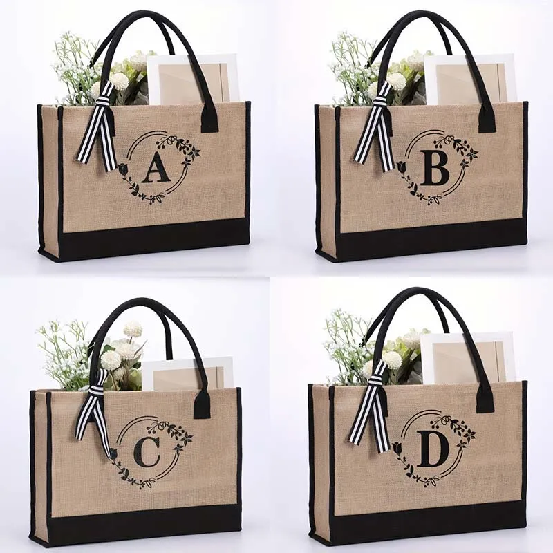 Custom Initial Floral Canvas Tote Shopping Travel Handbag