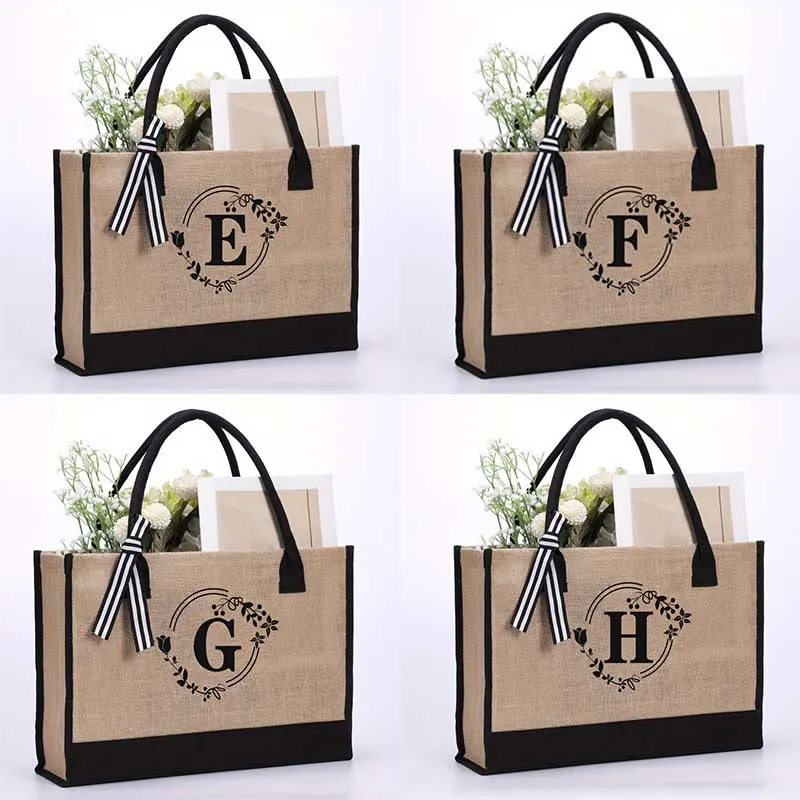 Custom Initial Floral Canvas Tote Shopping Travel Handbag