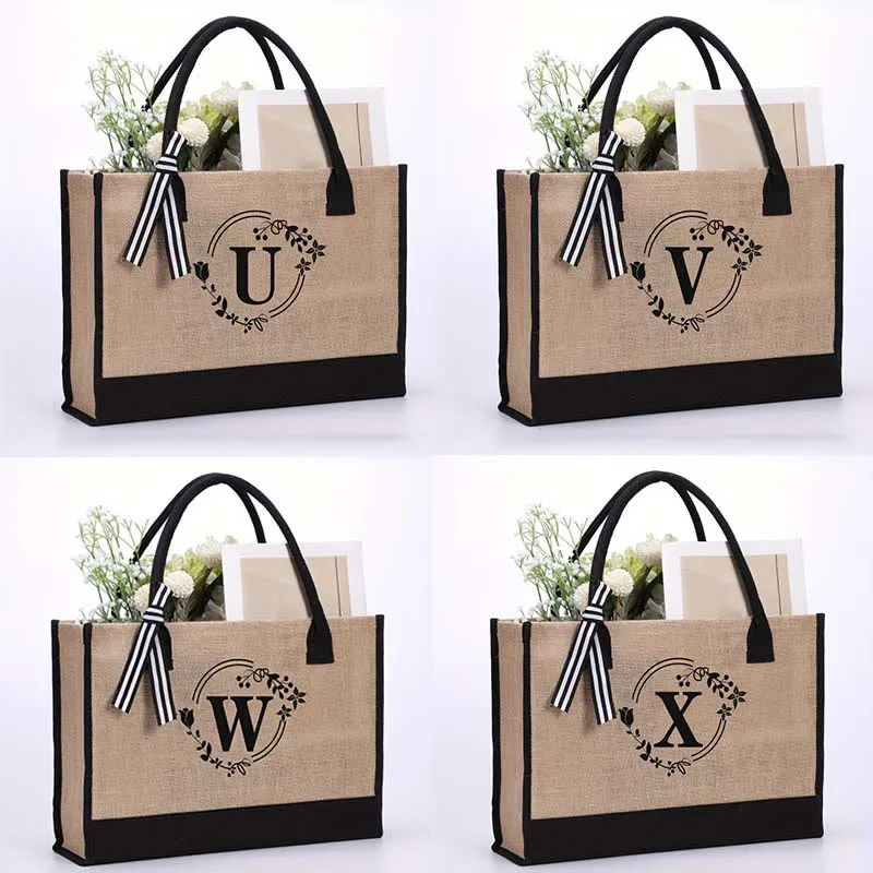 Custom Initial Floral Canvas Tote Shopping Travel Handbag
