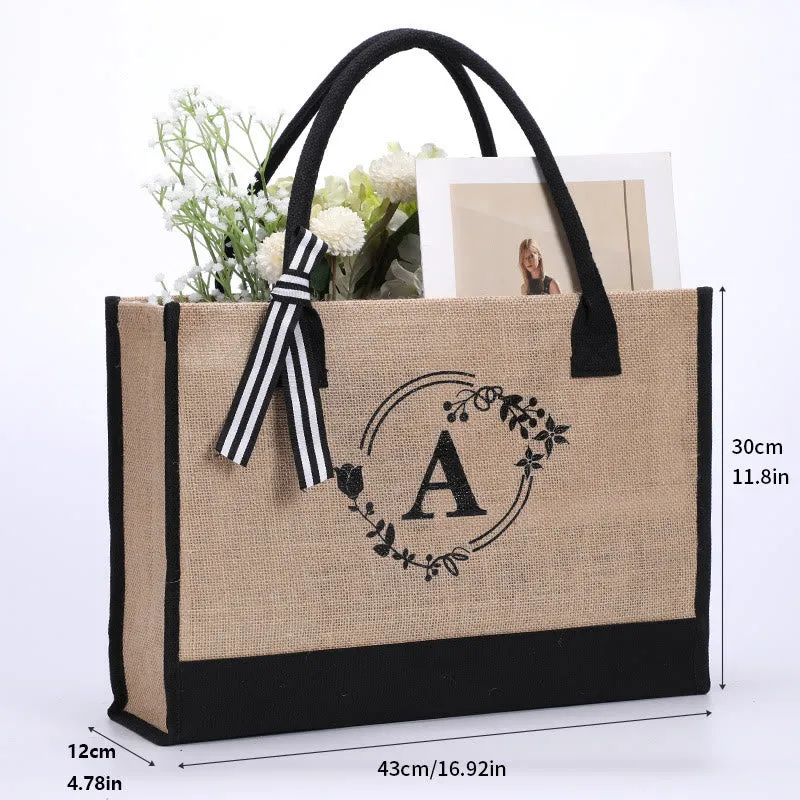 Custom Initial Floral Canvas Tote Shopping Travel Handbag