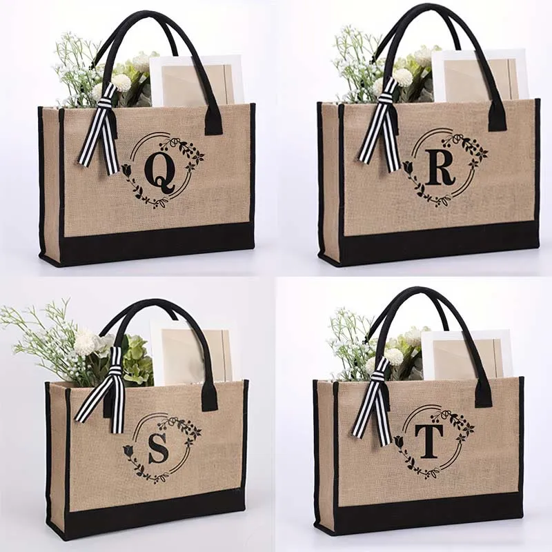 Custom Initial Floral Canvas Tote Shopping Travel Handbag