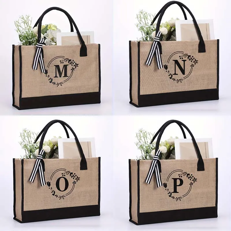Custom Initial Floral Canvas Tote Shopping Travel Handbag