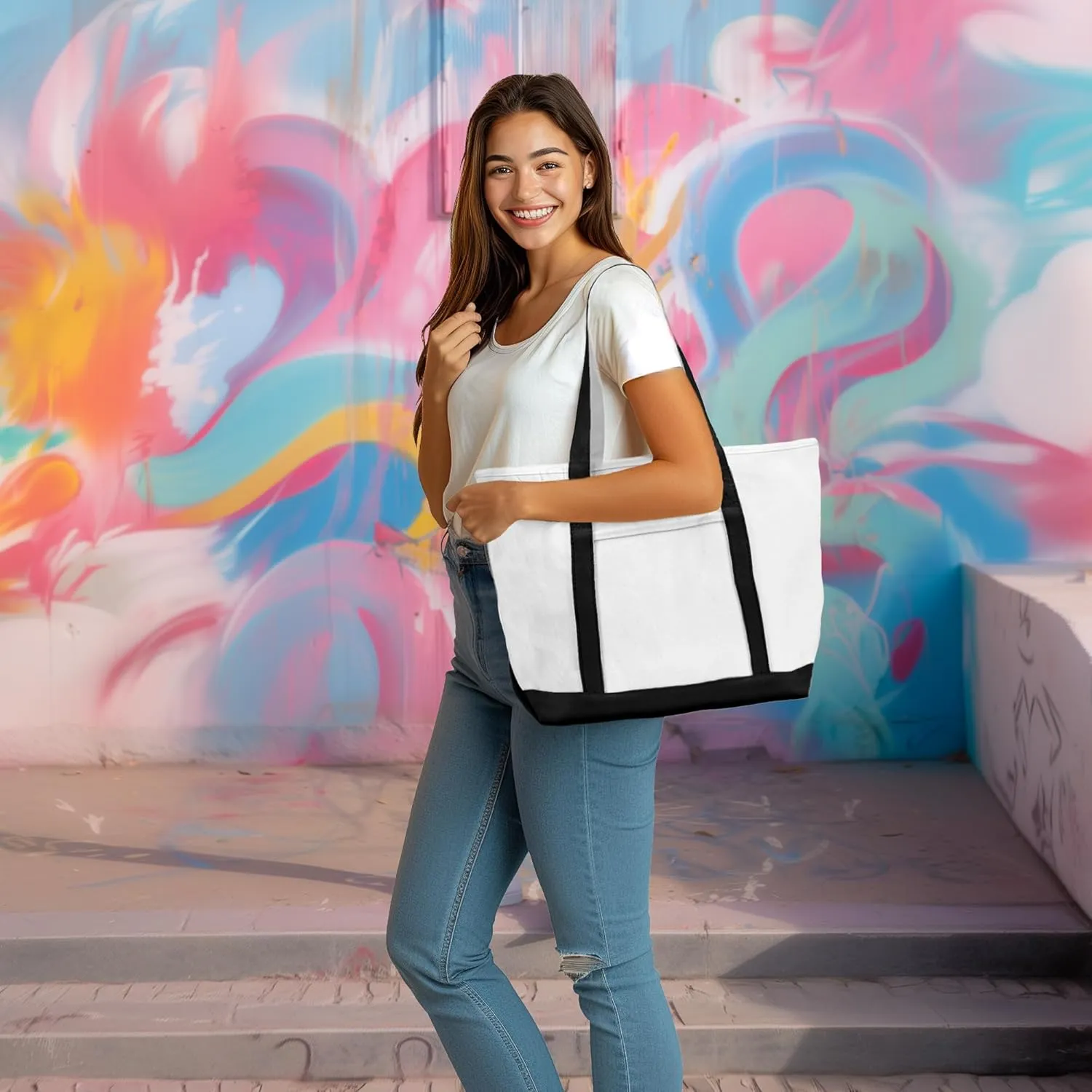 DALIX 23" Premium 24 oz. Cotton Canvas Shopping Tote Bag