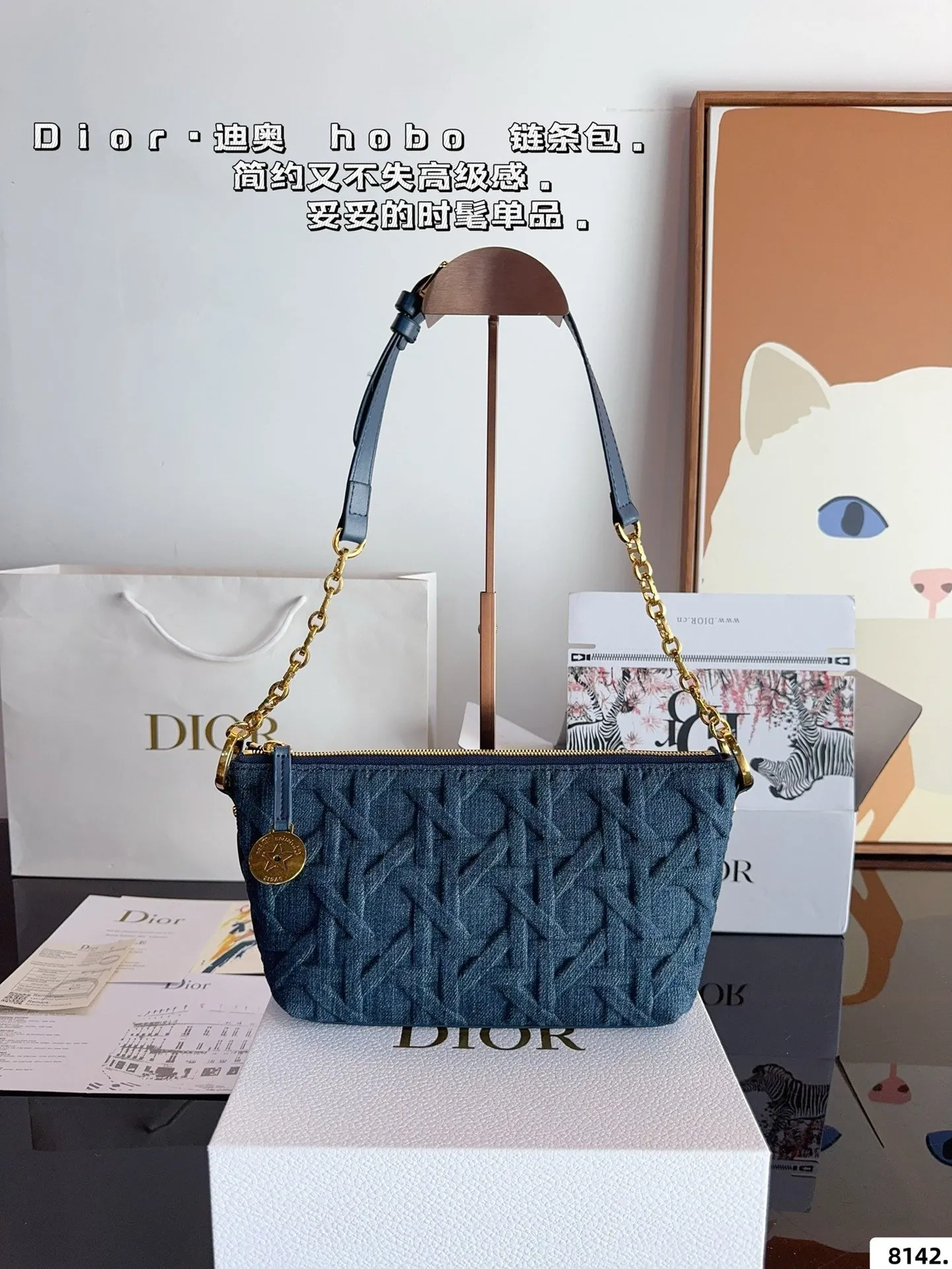 DR469 Diorstar Hobo Bag with Chain / 8.5x5.5x4nches