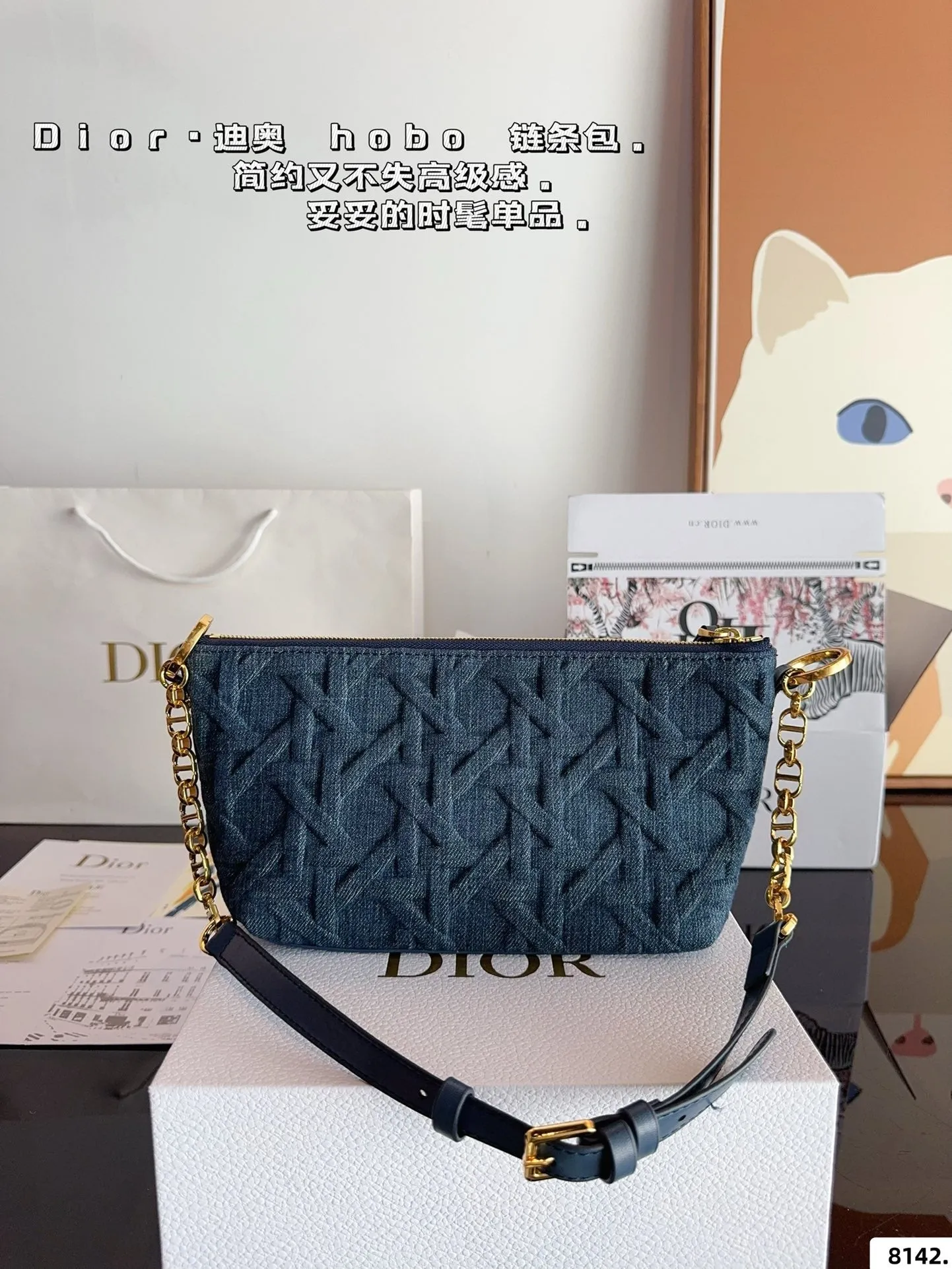DR469 Diorstar Hobo Bag with Chain / 8.5x5.5x4nches