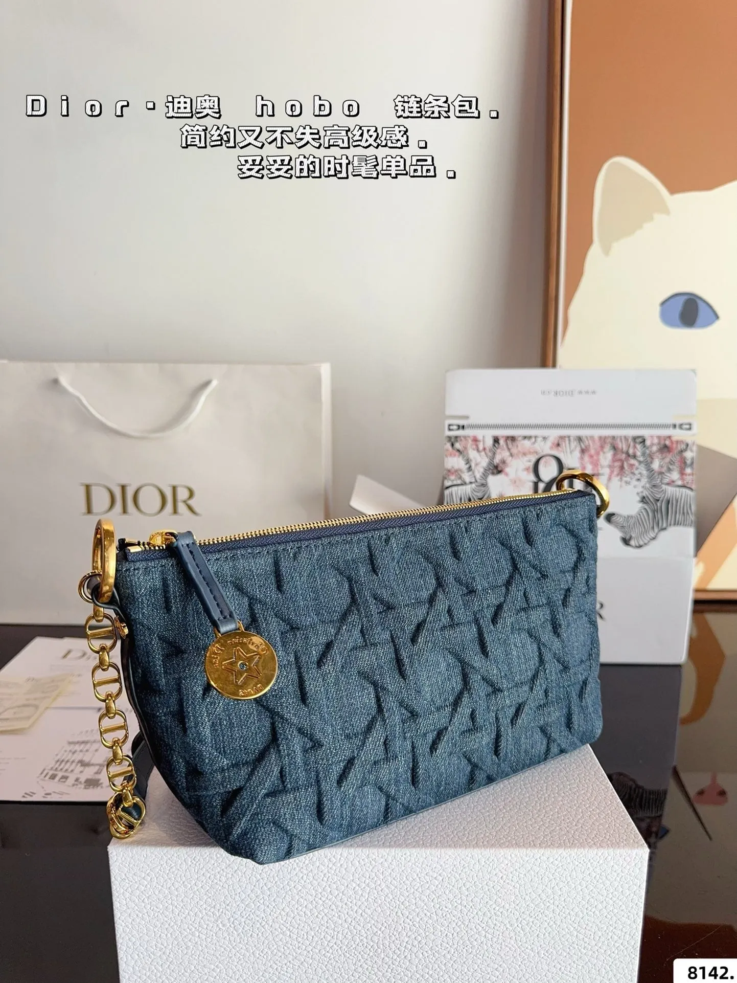 DR469 Diorstar Hobo Bag with Chain / 8.5x5.5x4nches