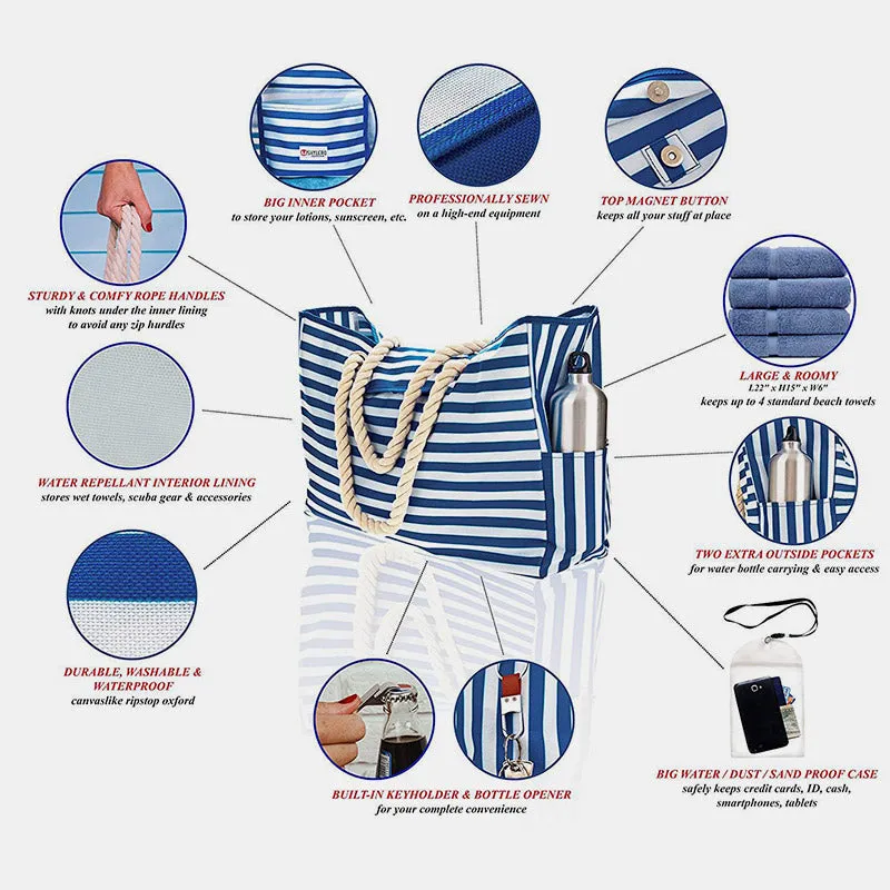 Extra Large Beach Bag Waterproof Sandproof Swim Pool Handbag Tote