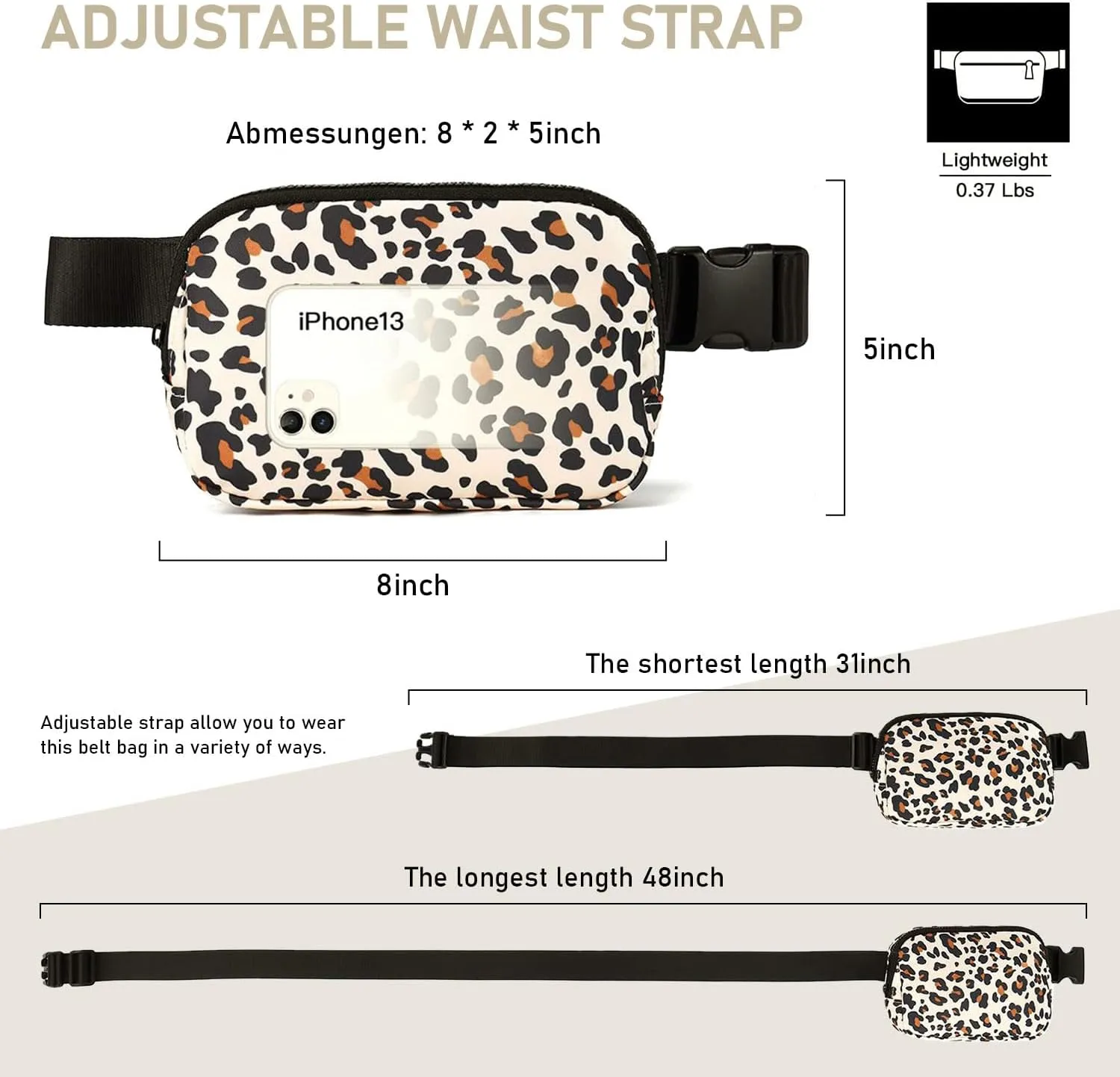 Fanny Pack for Women Men, Fashion Crossbody Waist Packs with Adjustable Strap Small Belt Bag Hip Bum Bag for Run Travel Outdoor Cycling Shopping (Leopard)
