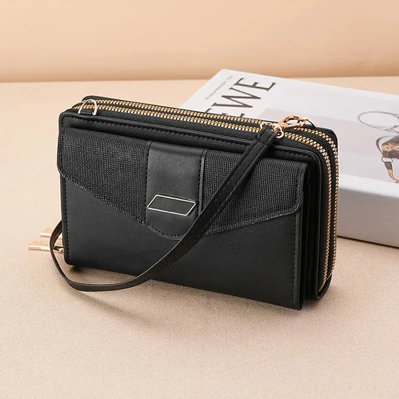 Fashion Women Luxury Leather Single Shoulder Large Capacity Crossbody Mobile Phone Purse