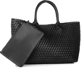 Fashion Woven Vegan Leather Shopper Tote Travel Handbag Women's Large Capacity Shoulder Bag