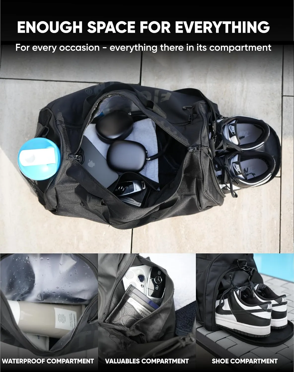 FIGHTR Sports bag & travel Duffel bag for men and women - with shoe compartment & wet compartment - bag for sports, fitness & travel