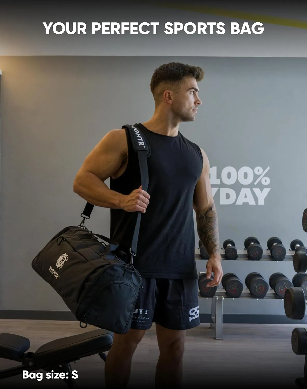 FIGHTR Sports bag & travel Duffel bag for men and women - with shoe compartment & wet compartment - bag for sports, fitness & travel