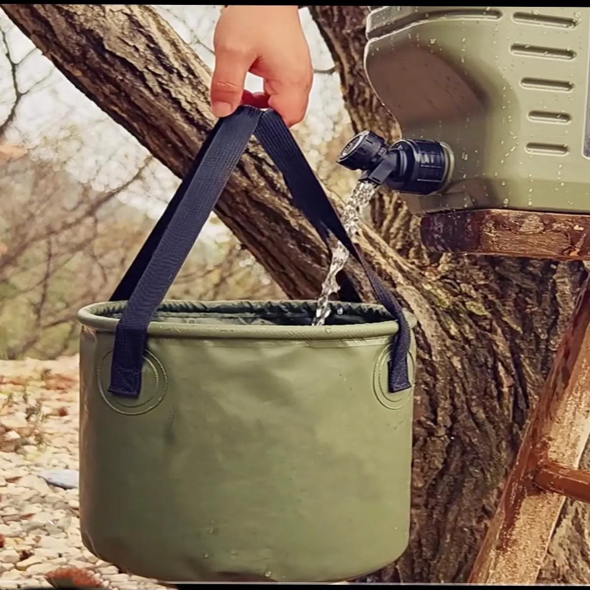 Foldable Bucket, Portable Water Storage Device, Outdoor Multifunctional, Military Green, 10L
