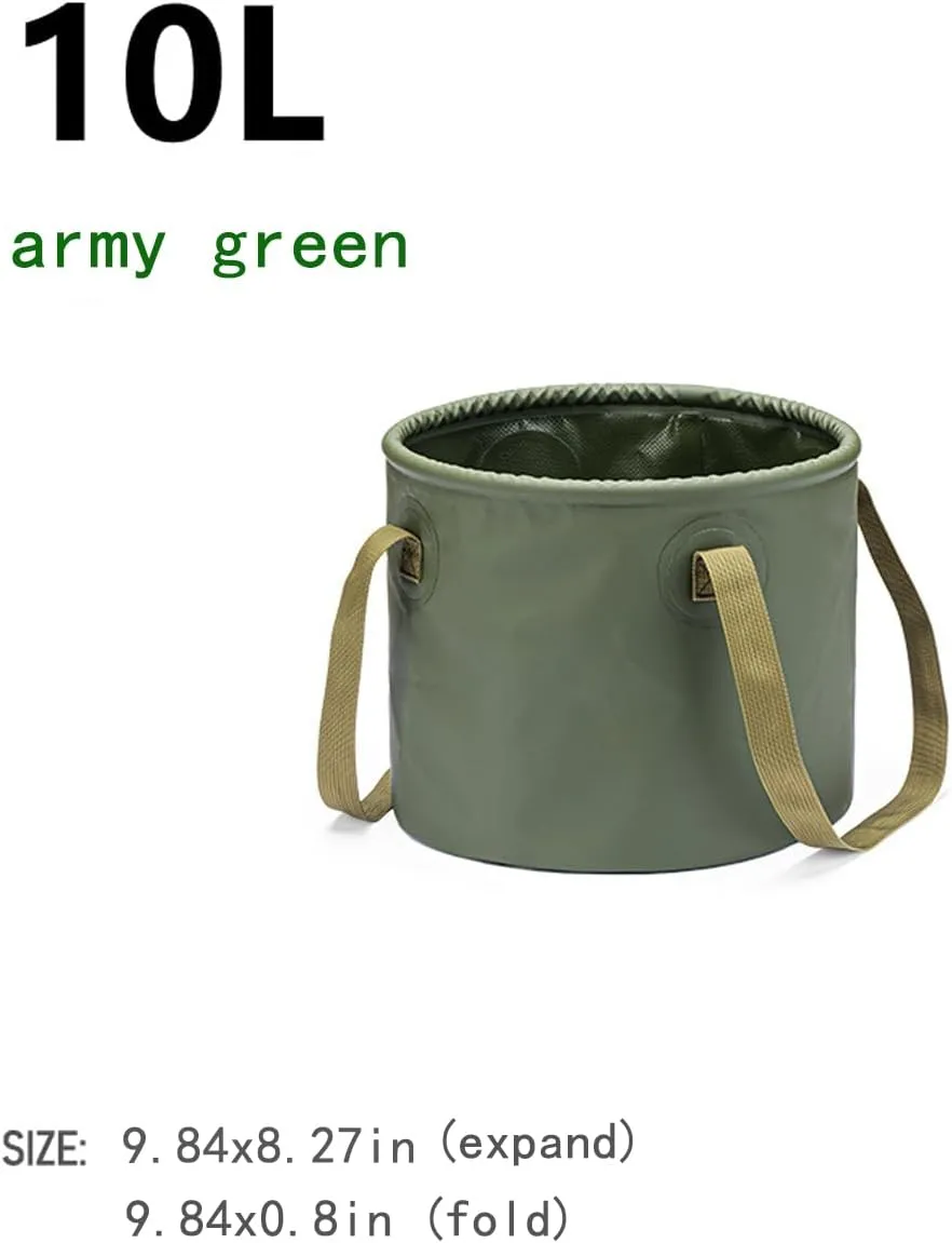 Foldable Bucket, Portable Water Storage Device, Outdoor Multifunctional, Military Green, 10L