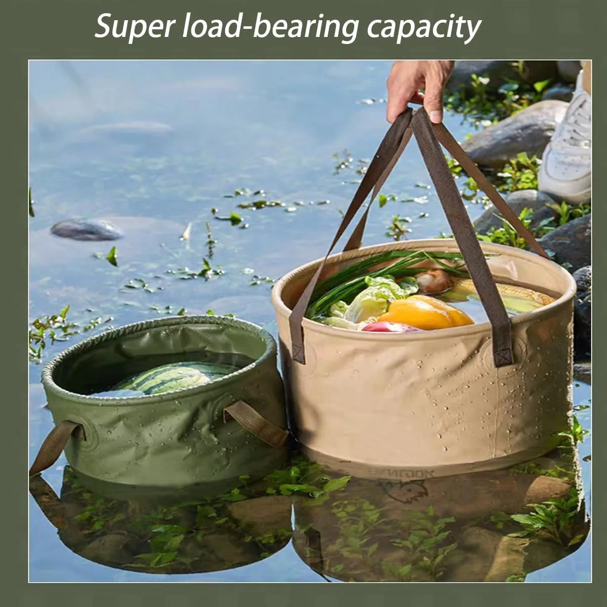 Foldable Bucket, Portable Water Storage Device, Outdoor Multifunctional, Military Green, 10L
