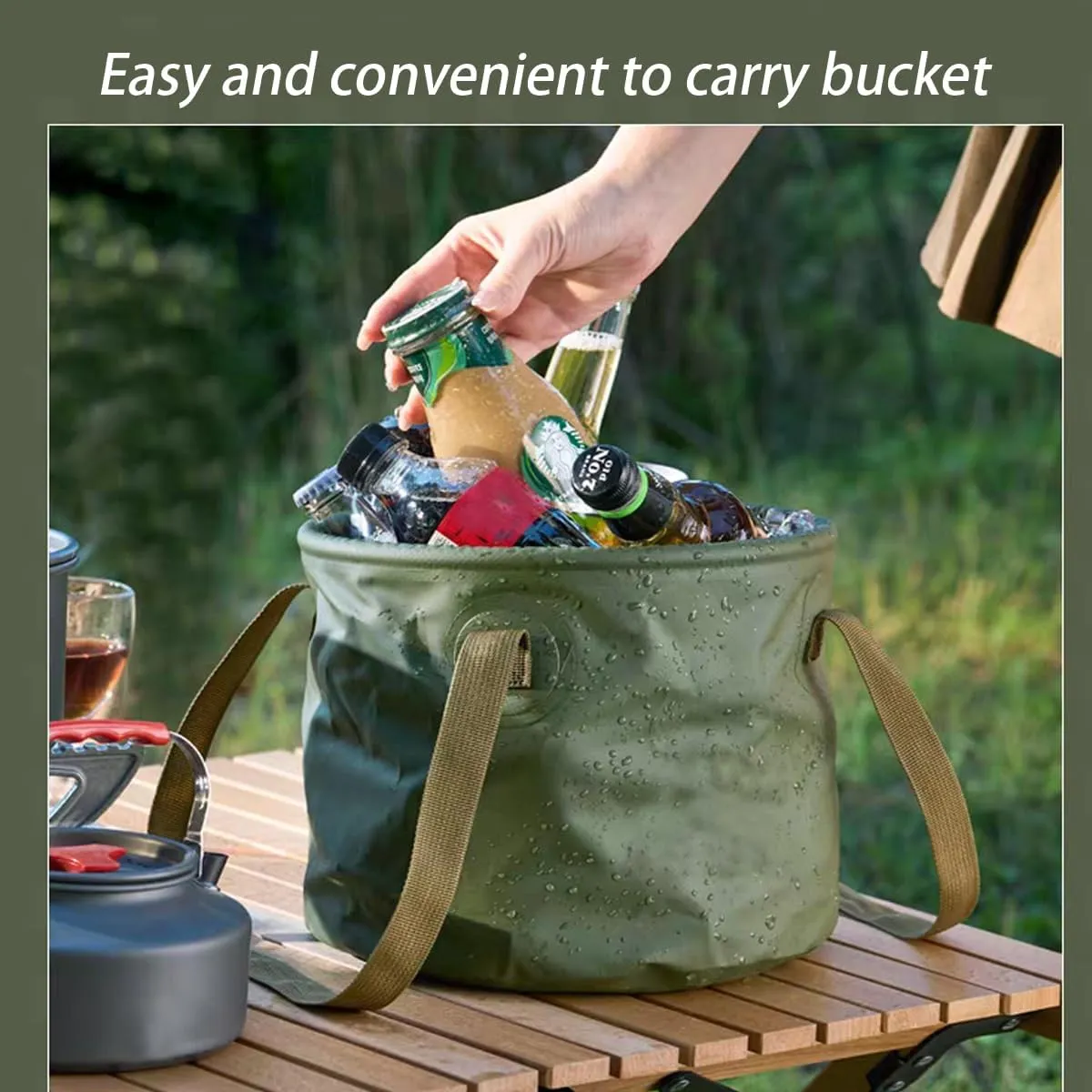 Foldable Bucket, Portable Water Storage Device, Outdoor Multifunctional, Military Green, 10L