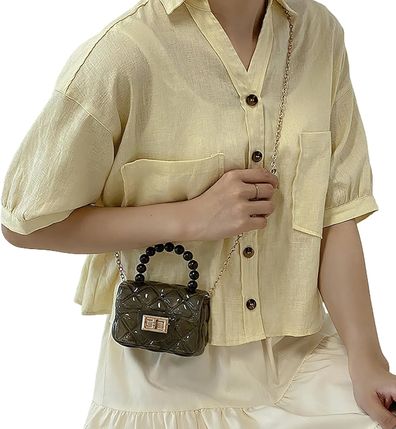 Girls Small Clear Jelly Purse Candy Color Transparent Tote Bag Handbag with Removable Shoulder Strap