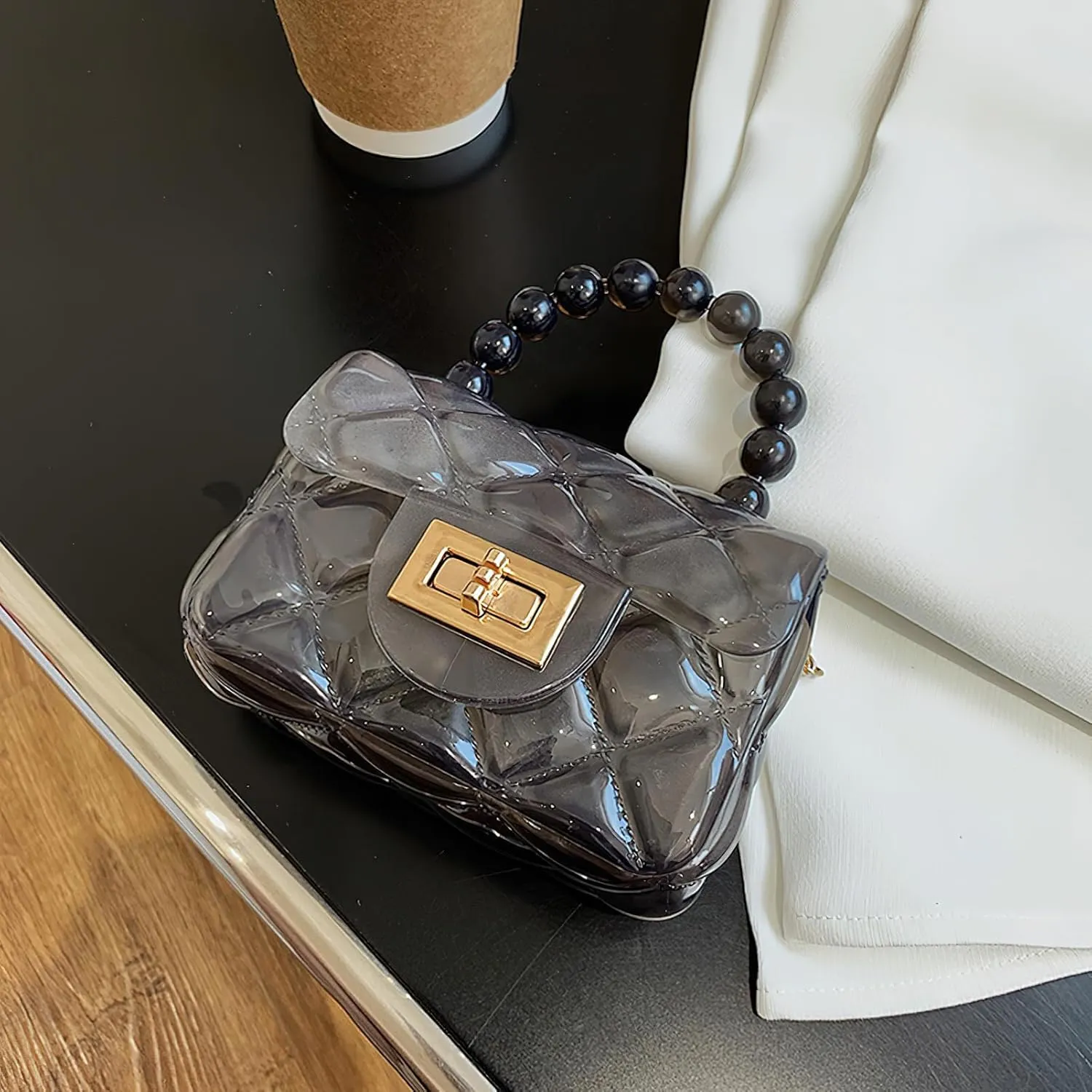 Girls Small Clear Jelly Purse Candy Color Transparent Tote Bag Handbag with Removable Shoulder Strap