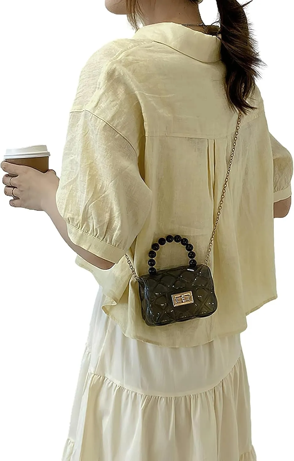 Girls Small Clear Jelly Purse Candy Color Transparent Tote Bag Handbag with Removable Shoulder Strap