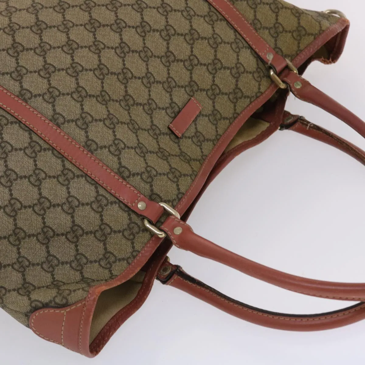 GUCCI GG Canvas Tote Bag PVC Leather Beige Pink  49060