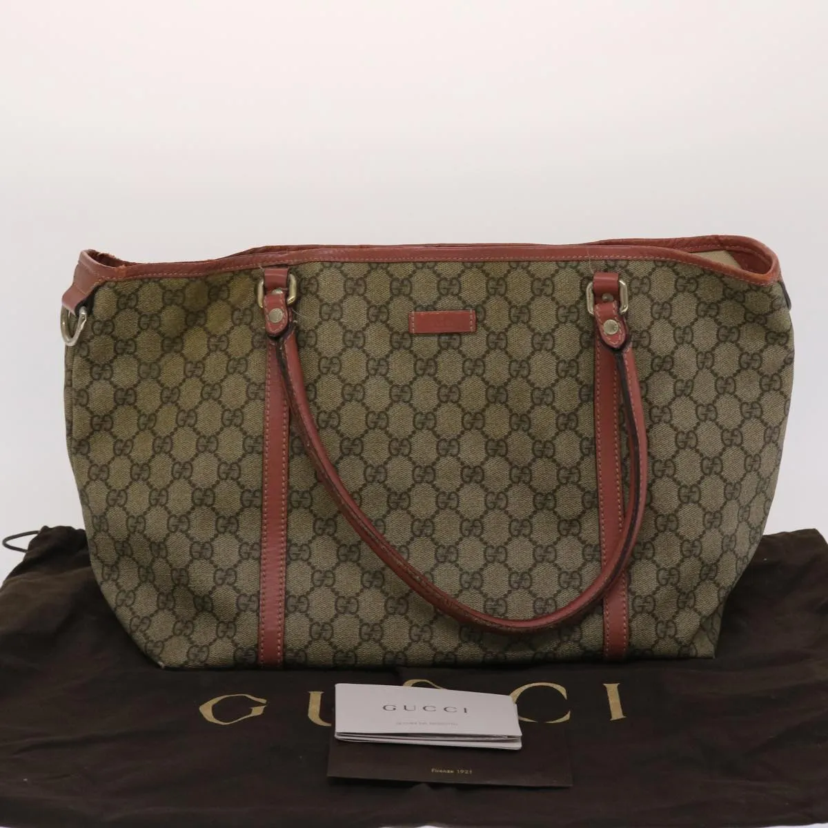 GUCCI GG Canvas Tote Bag PVC Leather Beige Pink  49060