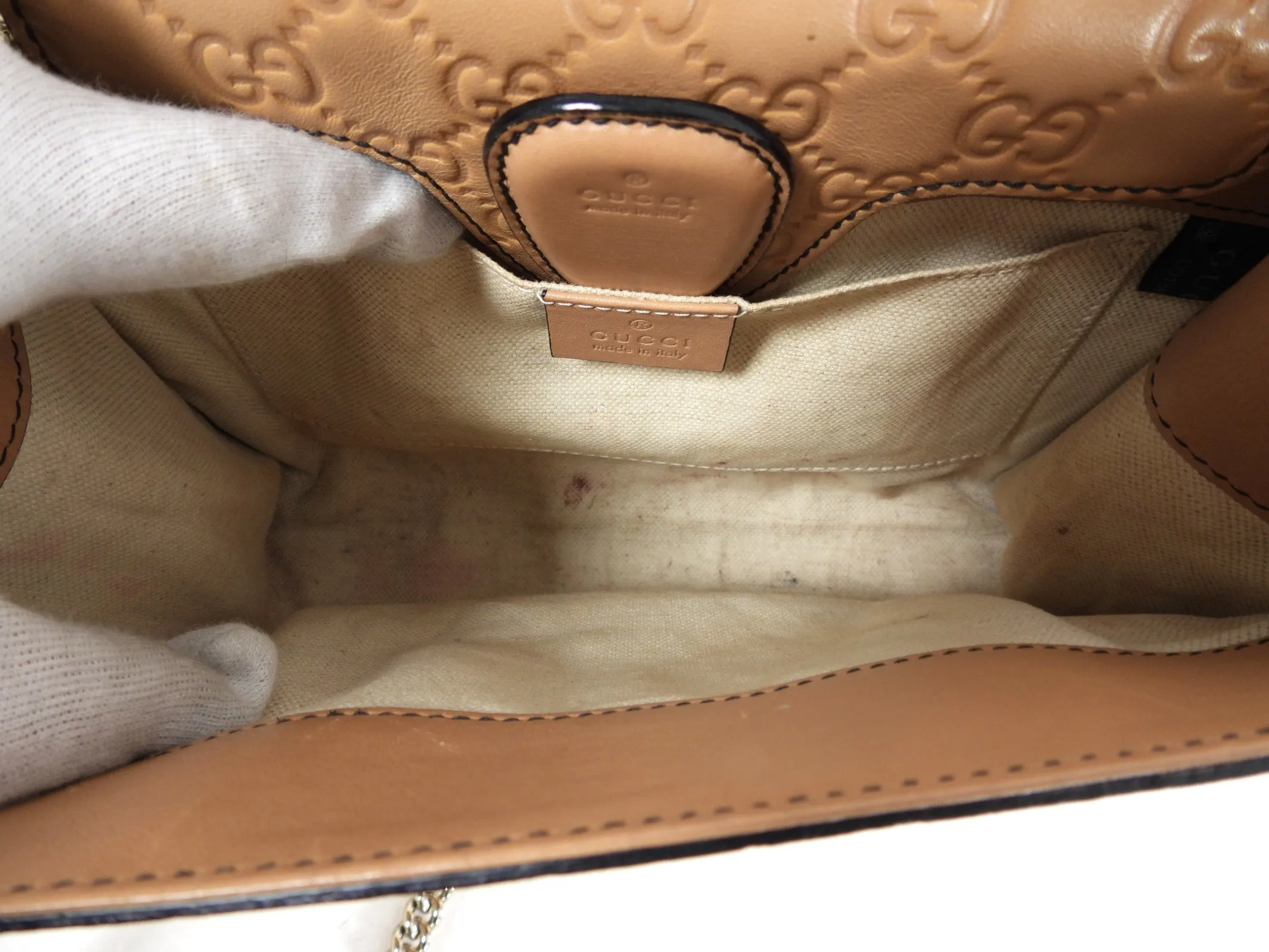 Gucci Tan Guccissima Small Emilie Chain Shoulder Bag
