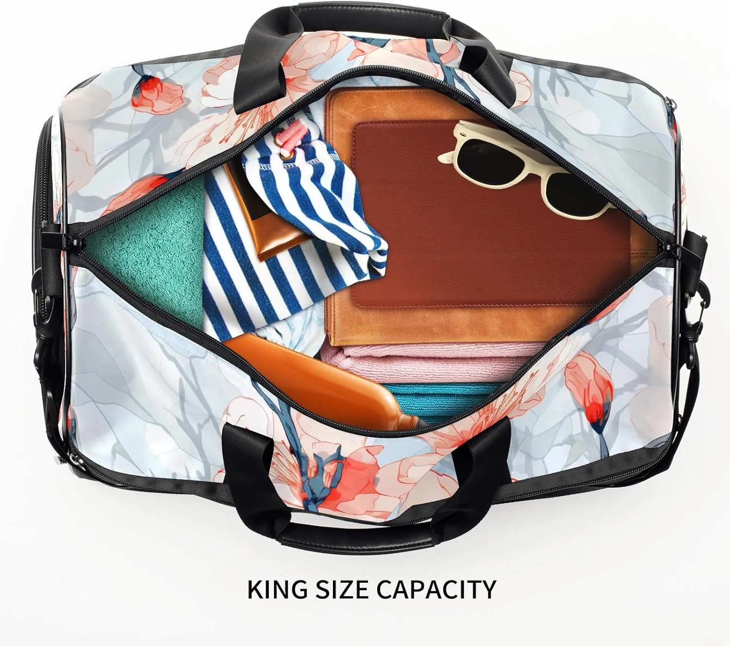 Gym Bag for Women Men, Yoga Bag with Shoe Pocket, Travel Duffel Tote Bag for Plane, Workout, Swimming, Weekend Overnight Bag Carry on Bag Hospital Holdalls, Stained Glass Peach Blossom - 3
