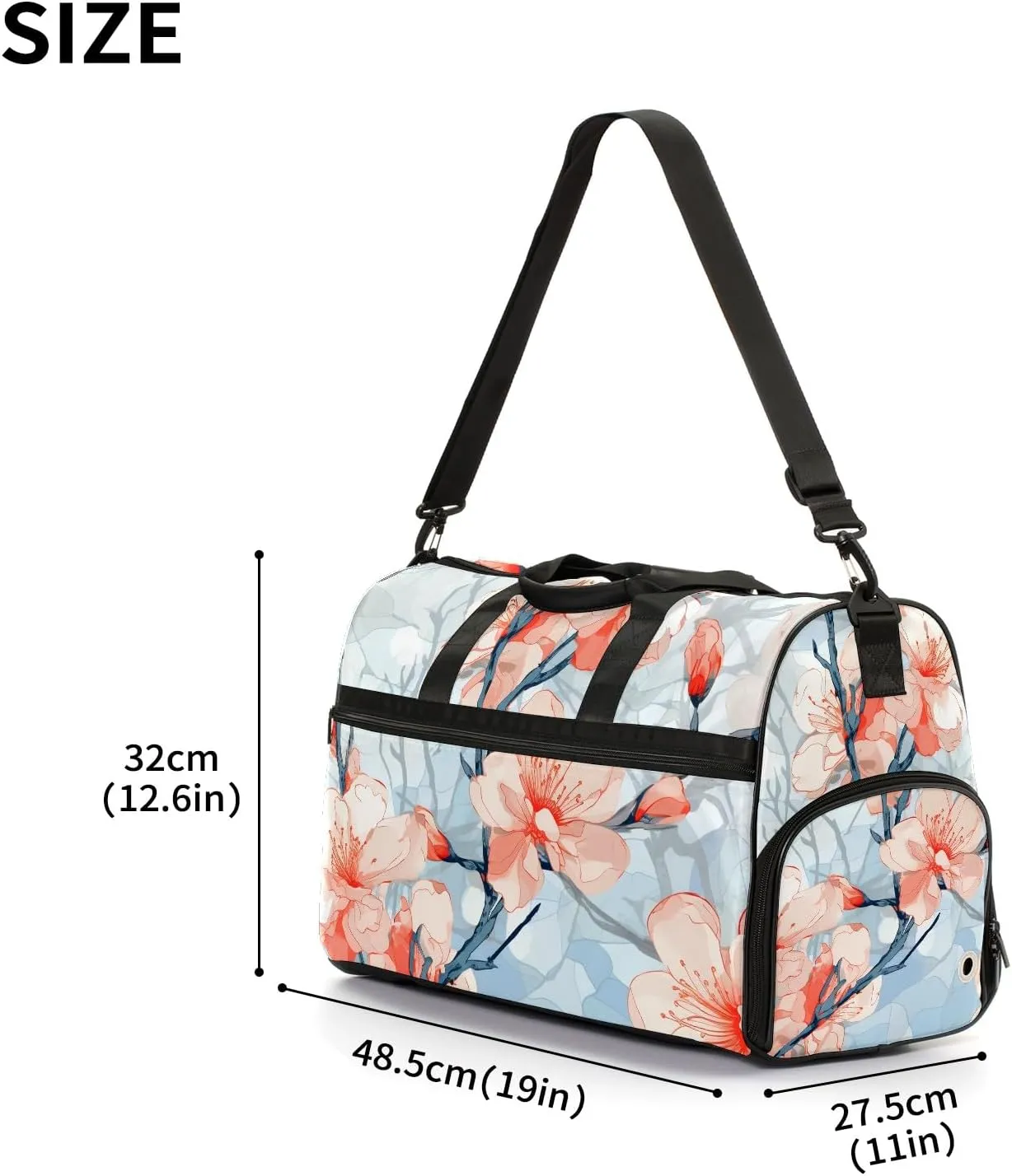 Gym Bag for Women Men, Yoga Bag with Shoe Pocket, Travel Duffel Tote Bag for Plane, Workout, Swimming, Weekend Overnight Bag Carry on Bag Hospital Holdalls, Stained Glass Peach Blossom - 3