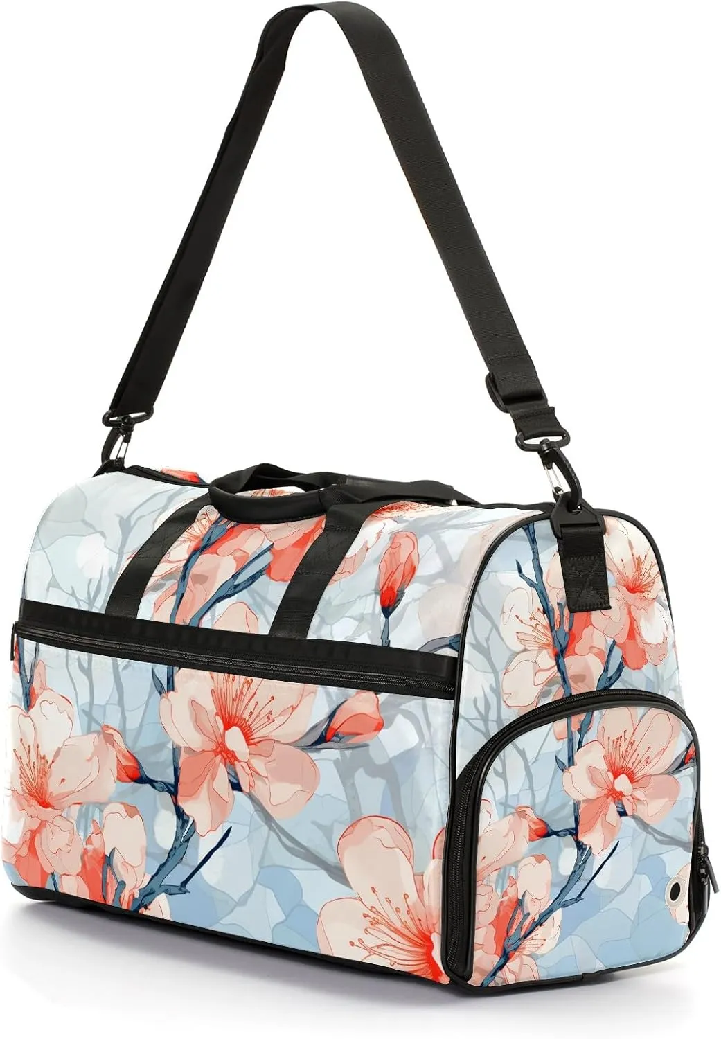 Gym Bag for Women Men, Yoga Bag with Shoe Pocket, Travel Duffel Tote Bag for Plane, Workout, Swimming, Weekend Overnight Bag Carry on Bag Hospital Holdalls, Stained Glass Peach Blossom - 3
