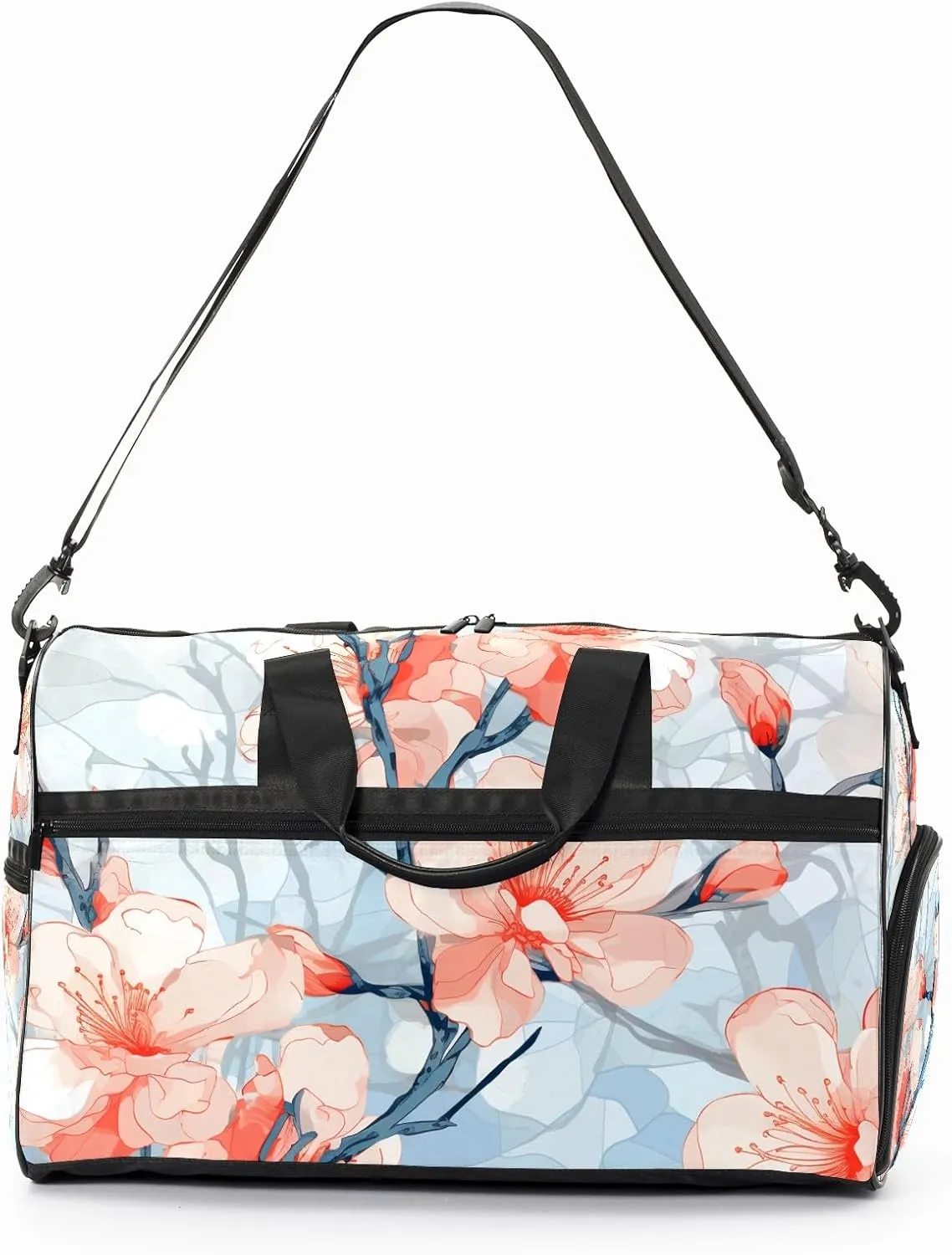 Gym Bag for Women Men, Yoga Bag with Shoe Pocket, Travel Duffel Tote Bag for Plane, Workout, Swimming, Weekend Overnight Bag Carry on Bag Hospital Holdalls, Stained Glass Peach Blossom - 3