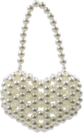 Heart White Beaded Pearl Handbag Purse Acrylic Beaded Handbag Mini Wrislet Clutch Elegant Evening Bag for Party Wedding
