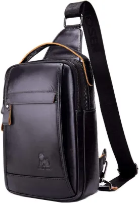 Hebetag Leather Sling Bag Crossbody Backpack for Men Women Travel Outdoor Sports