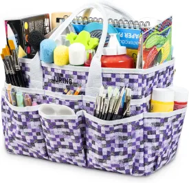 JJRING Craft Tote Storage Bag, Art Organizer Tote Bag with Multiple Pockets, Craft Supply Bag for Art, Craft, Sewing, and Office Supplies, Purple, JT0639