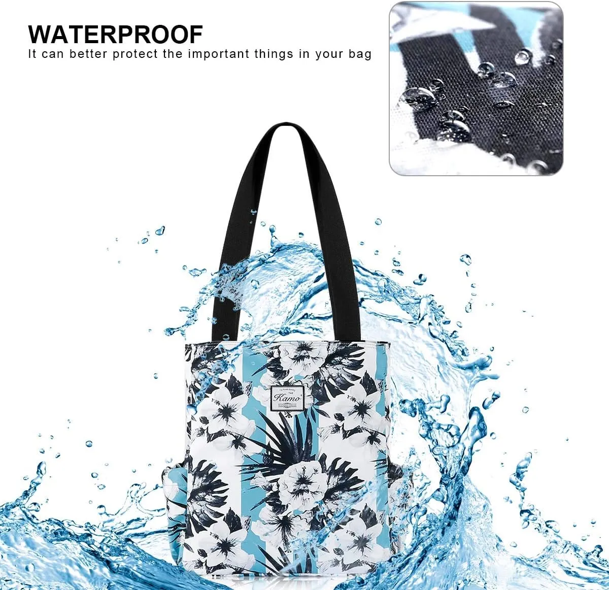 KAMO Floral Tote Bag - Waterproof Lightweight Handbags Travel Shoulder Bag for Hiking Yoga Gym Swimming Travel Beach