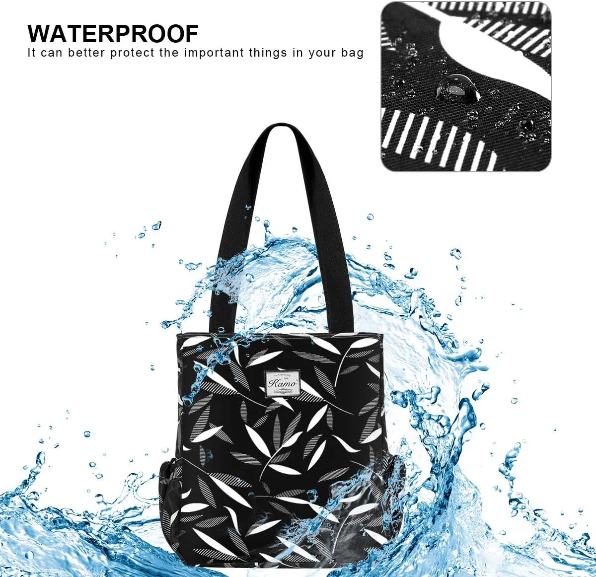 KAMO Floral Tote Bag - Waterproof Lightweight Handbags Travel Shoulder Bag for Hiking Yoga Gym Swimming Travel Beach