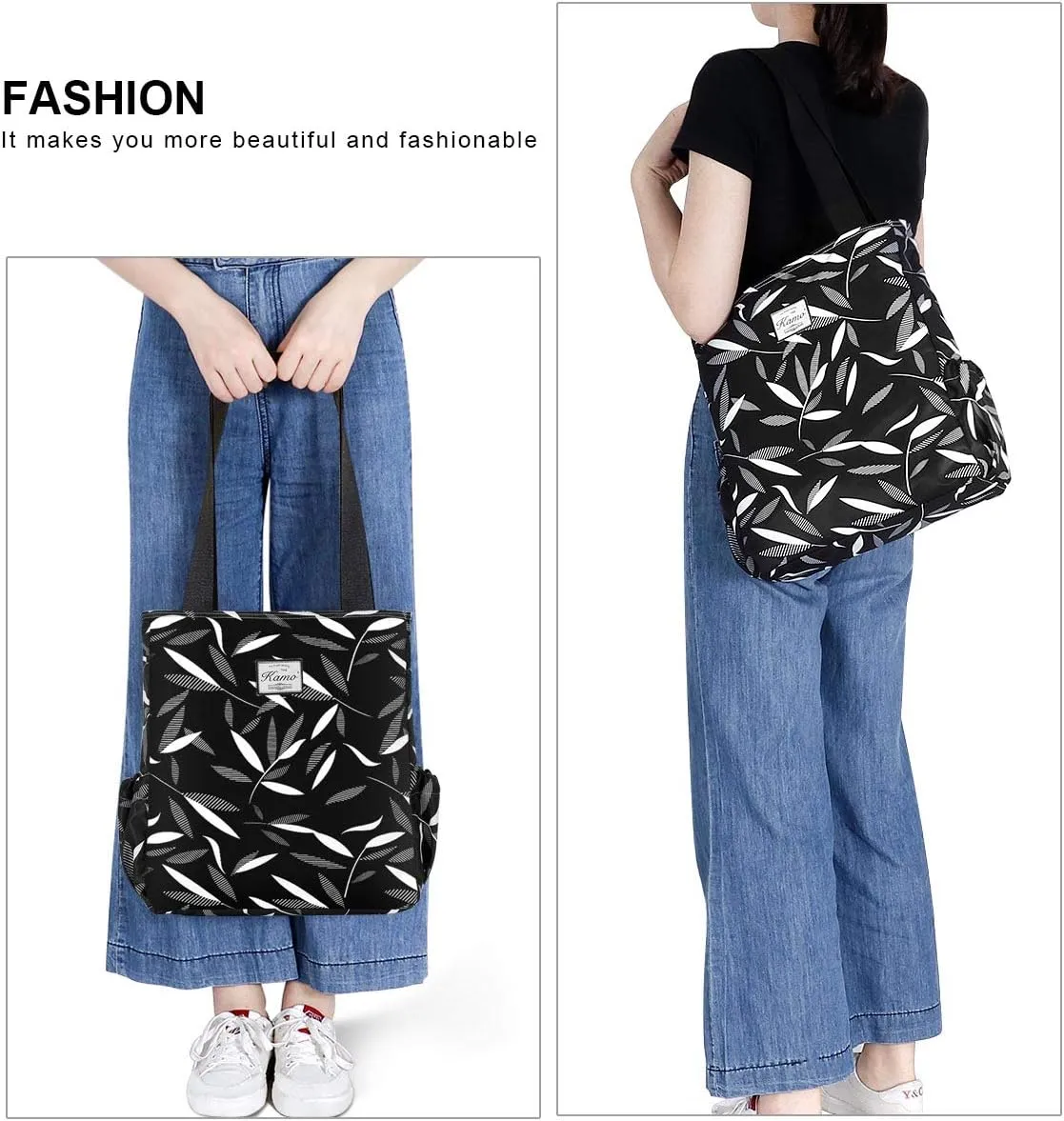 KAMO Floral Tote Bag - Waterproof Lightweight Handbags Travel Shoulder Bag for Hiking Yoga Gym Swimming Travel Beach