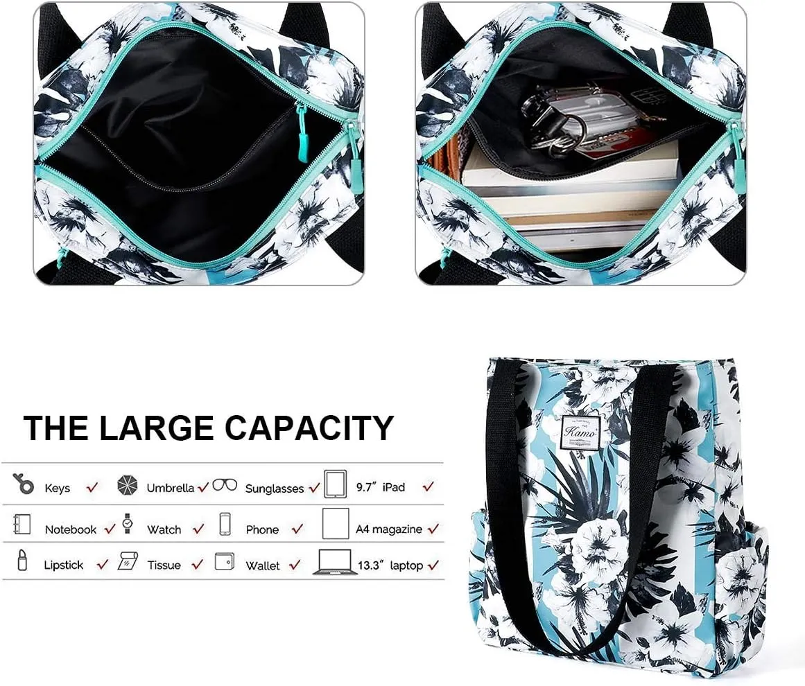 KAMO Floral Tote Bag - Waterproof Lightweight Handbags Travel Shoulder Bag for Hiking Yoga Gym Swimming Travel Beach