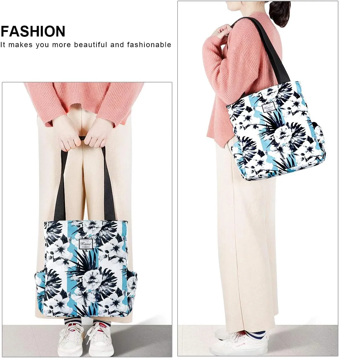 KAMO Floral Tote Bag - Waterproof Lightweight Handbags Travel Shoulder Bag for Hiking Yoga Gym Swimming Travel Beach