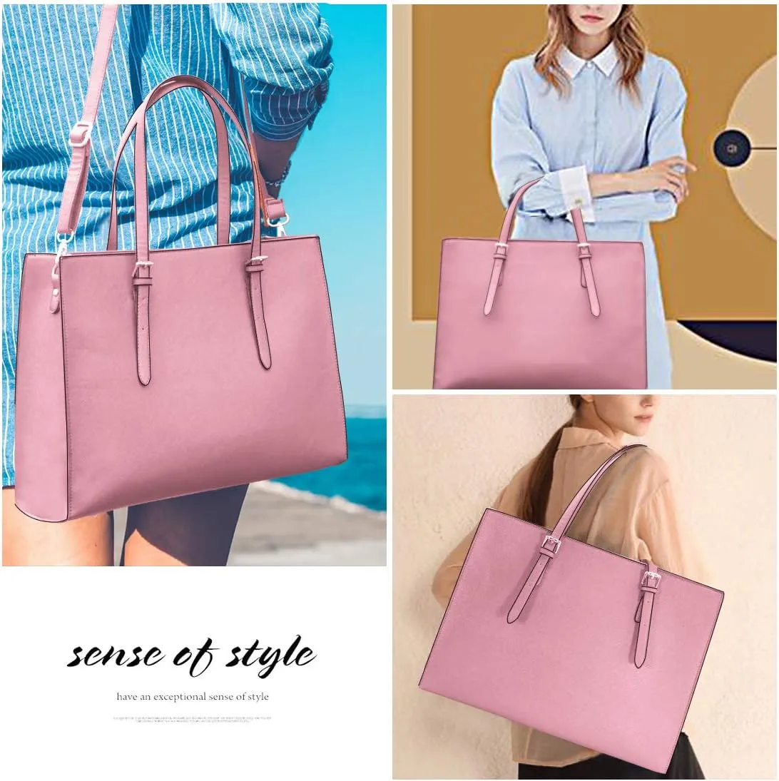 Laptop Bag for Women Waterproof Lightweight Leather 15.6 Inch Computer Tote Bag Business Office Briefcase Large Capacity Handbag Shoulder Bag Professional Office Work Bag
