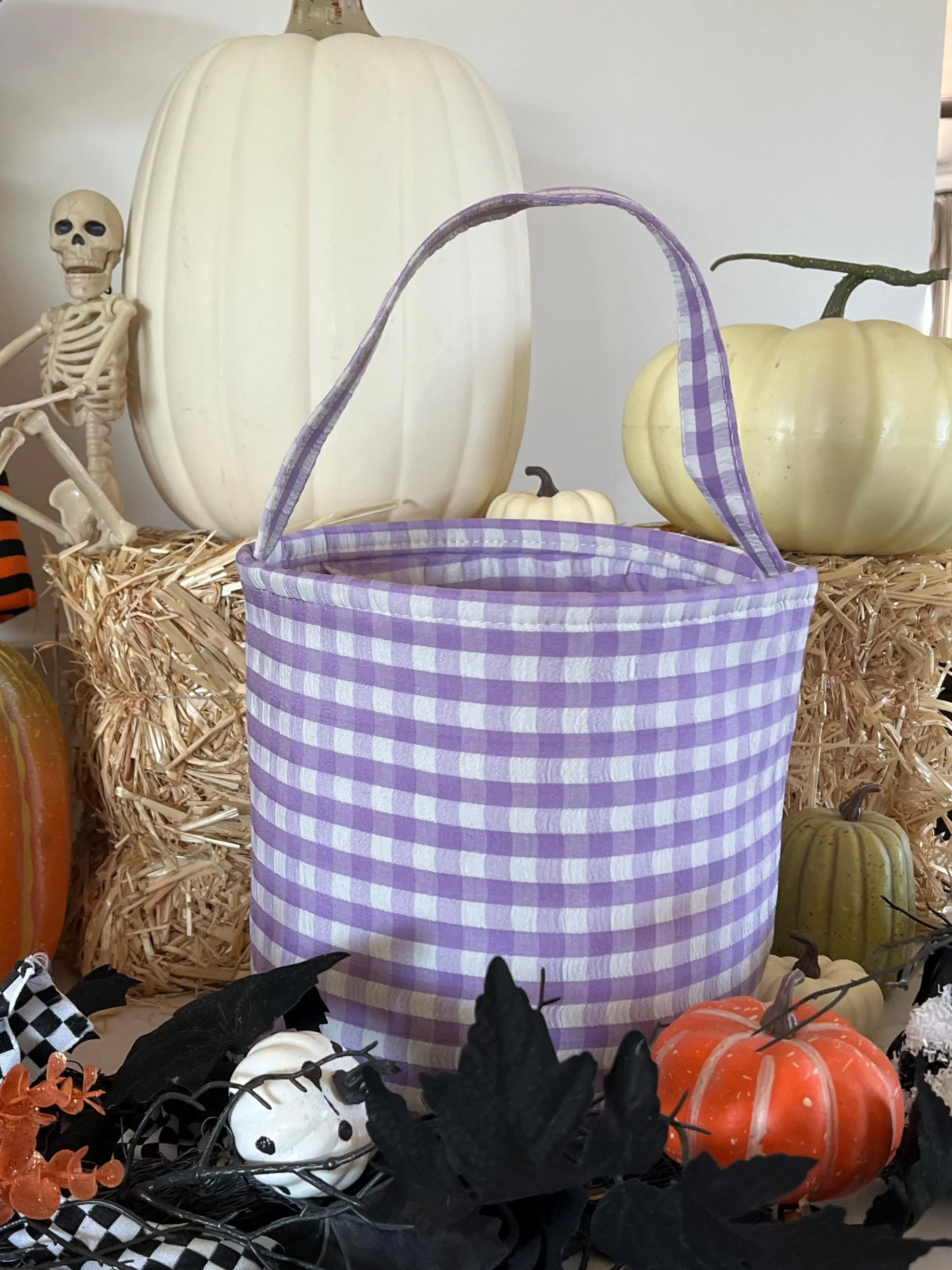 Lavender Gingham Trick or Treat Bag, Custom Halloween Bucket