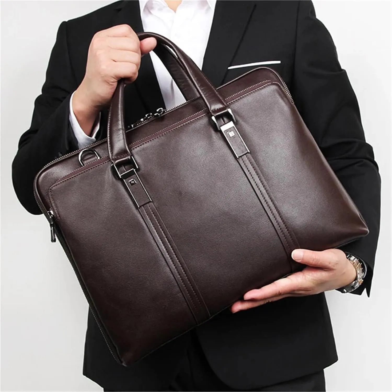 Leather Briefcase for Women Leather Briefcase Men Business Bag 15.6" Laptop Office Case Document File Shoulder Bag