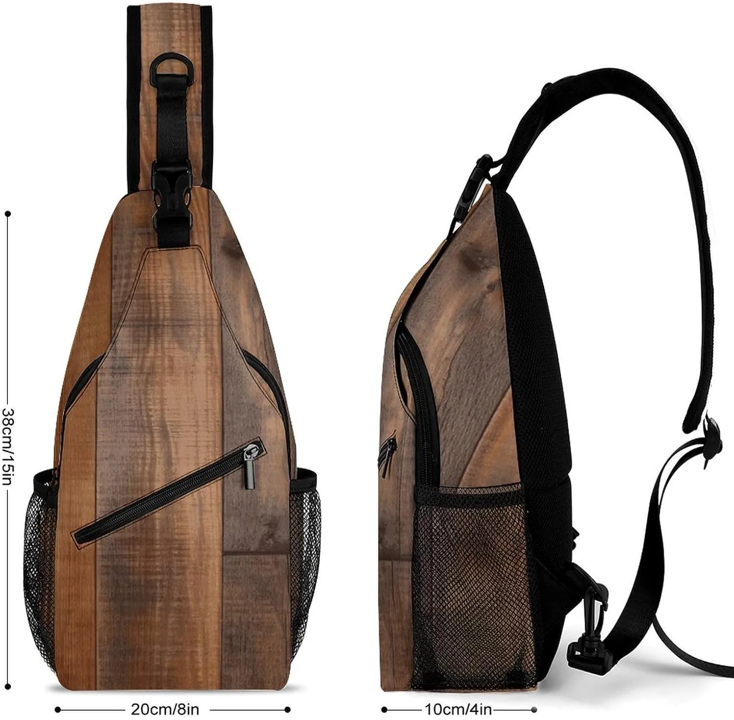 Lightweight Chest Bag Crossbody Bag Brown Wooden Sling Backpack for Women Men Sports Travel