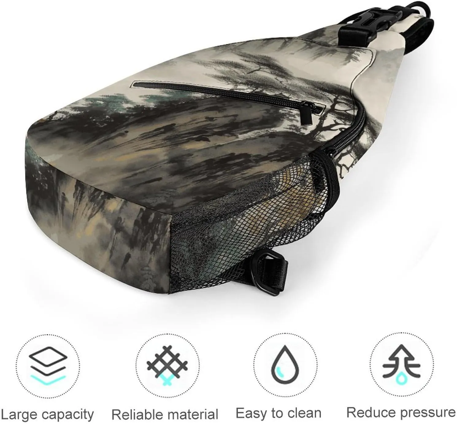 Lightweight Chest Bag Crossbody Bag Chinese Landscape Painting Sling Backpack for Women Men Sports Travel