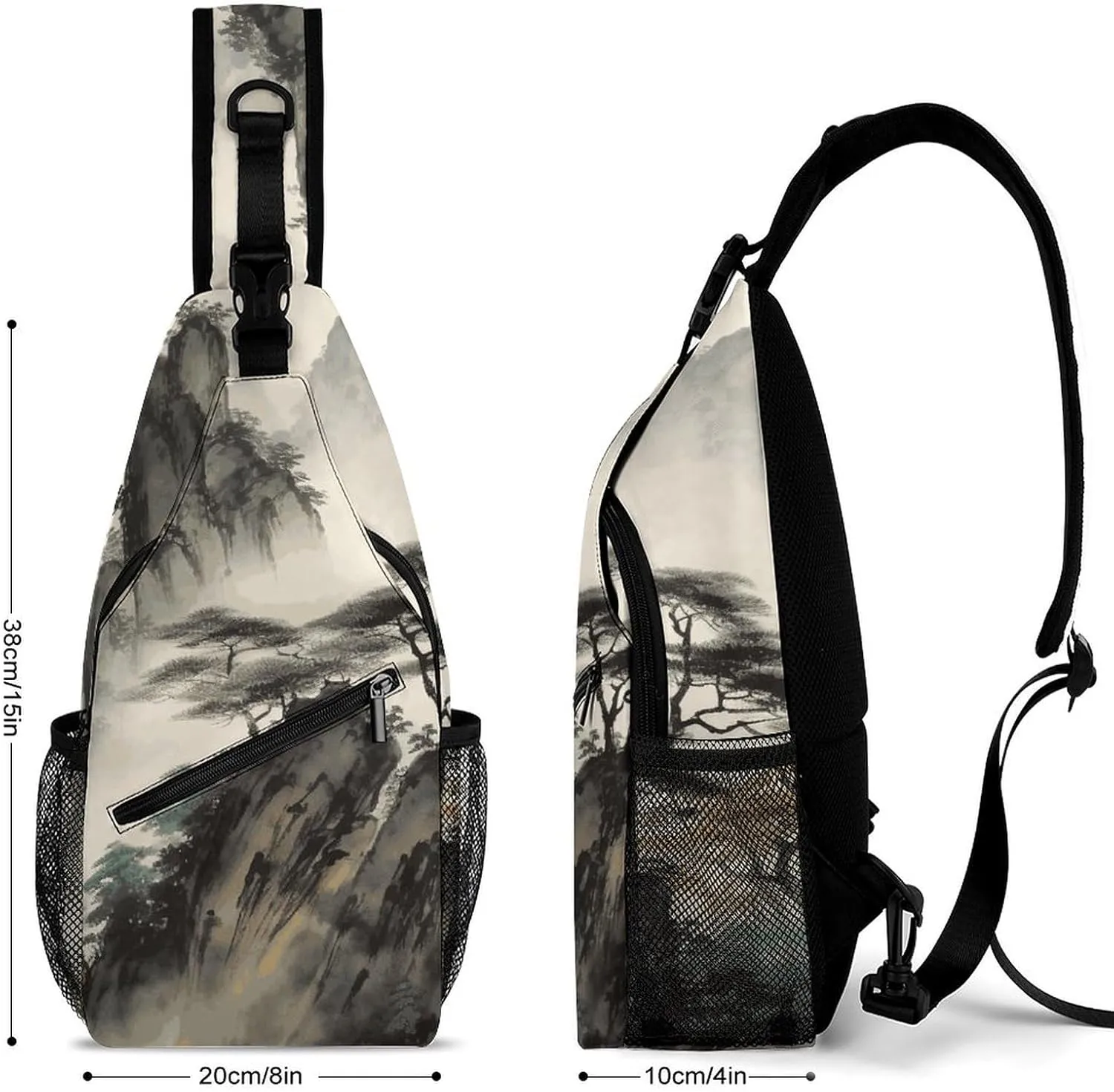Lightweight Chest Bag Crossbody Bag Chinese Landscape Painting Sling Backpack for Women Men Sports Travel