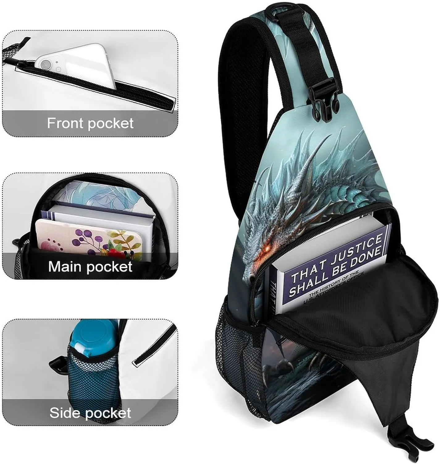 Lightweight Chest Bag Crossbody Bag Cool Dragon Sling Backpack for Women Men Sports Travel